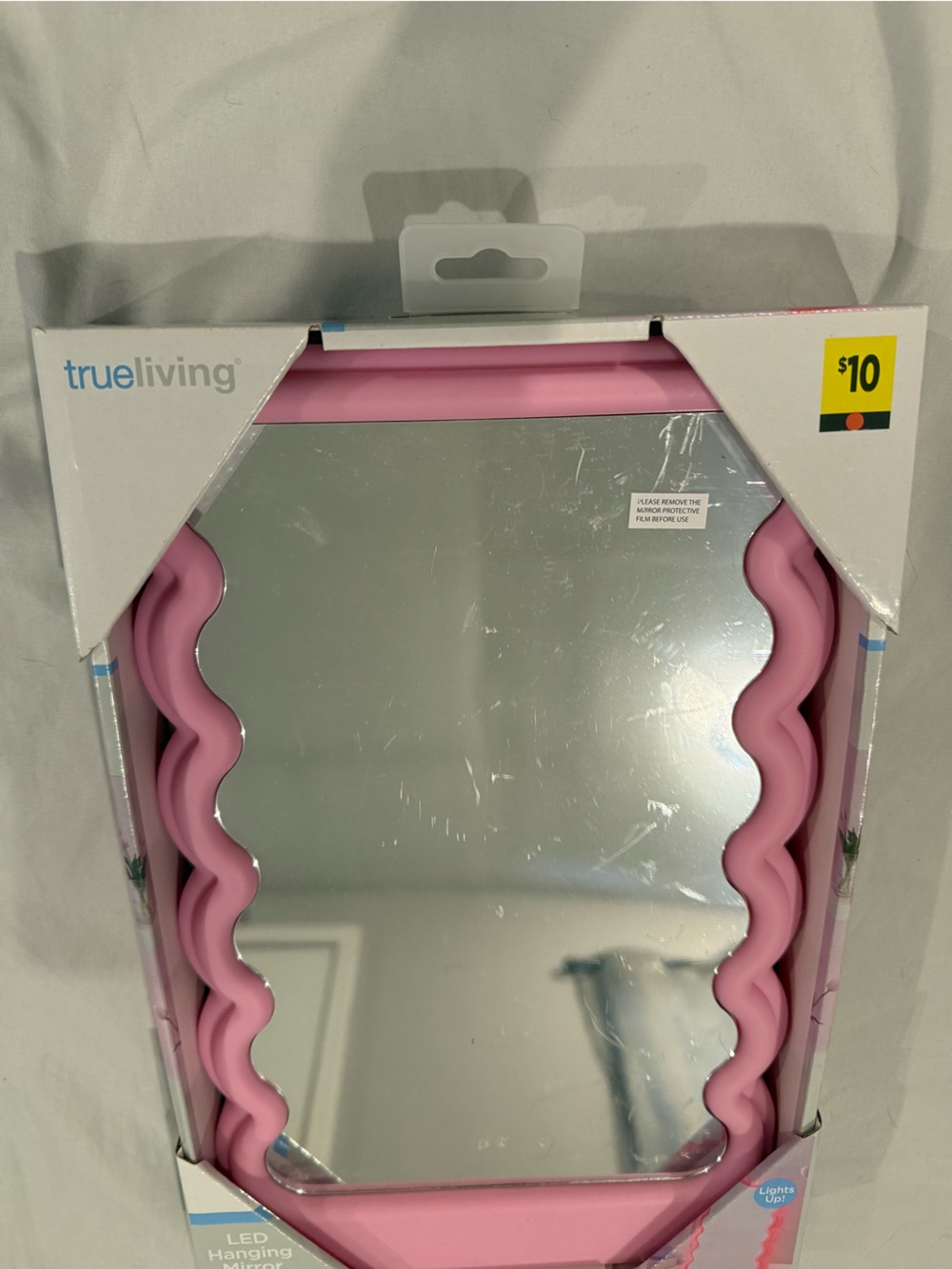 Kids Pink Wavy LED Hanging Mirror
